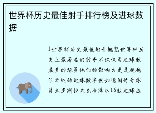 世界杯历史最佳射手排行榜及进球数据